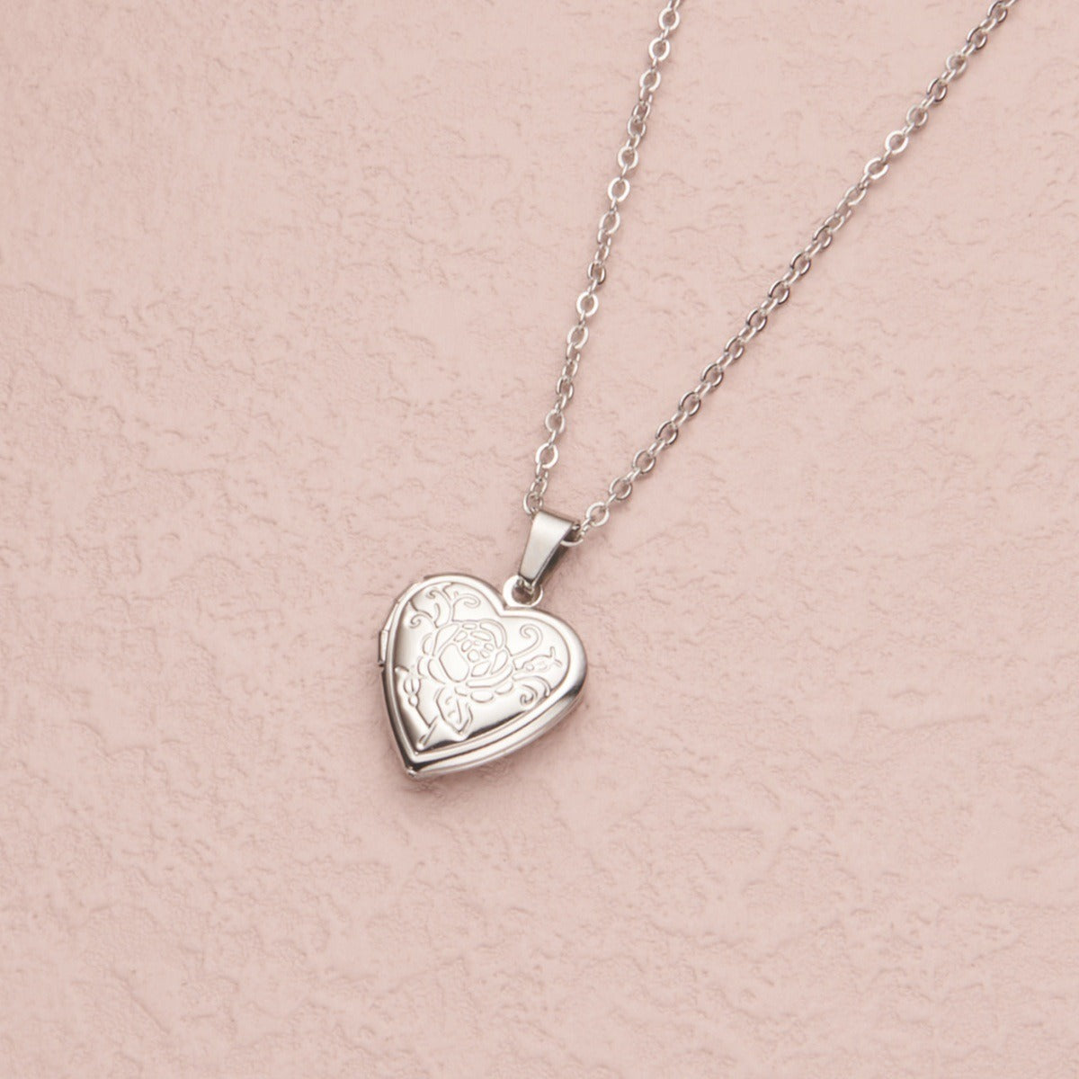 Silver large flower heart 29*29mm photo locket necklace with pendant and chain