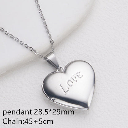 Silver large love heart 29*29mm photo locket necklace with pendant and chain