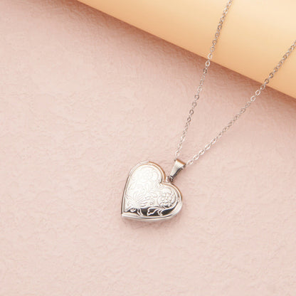 Silver polished heart 29*29mm photo locket necklace with pendant and chain