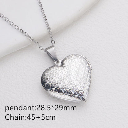 Silver scales heart photo locket necklace with pendant and chain
