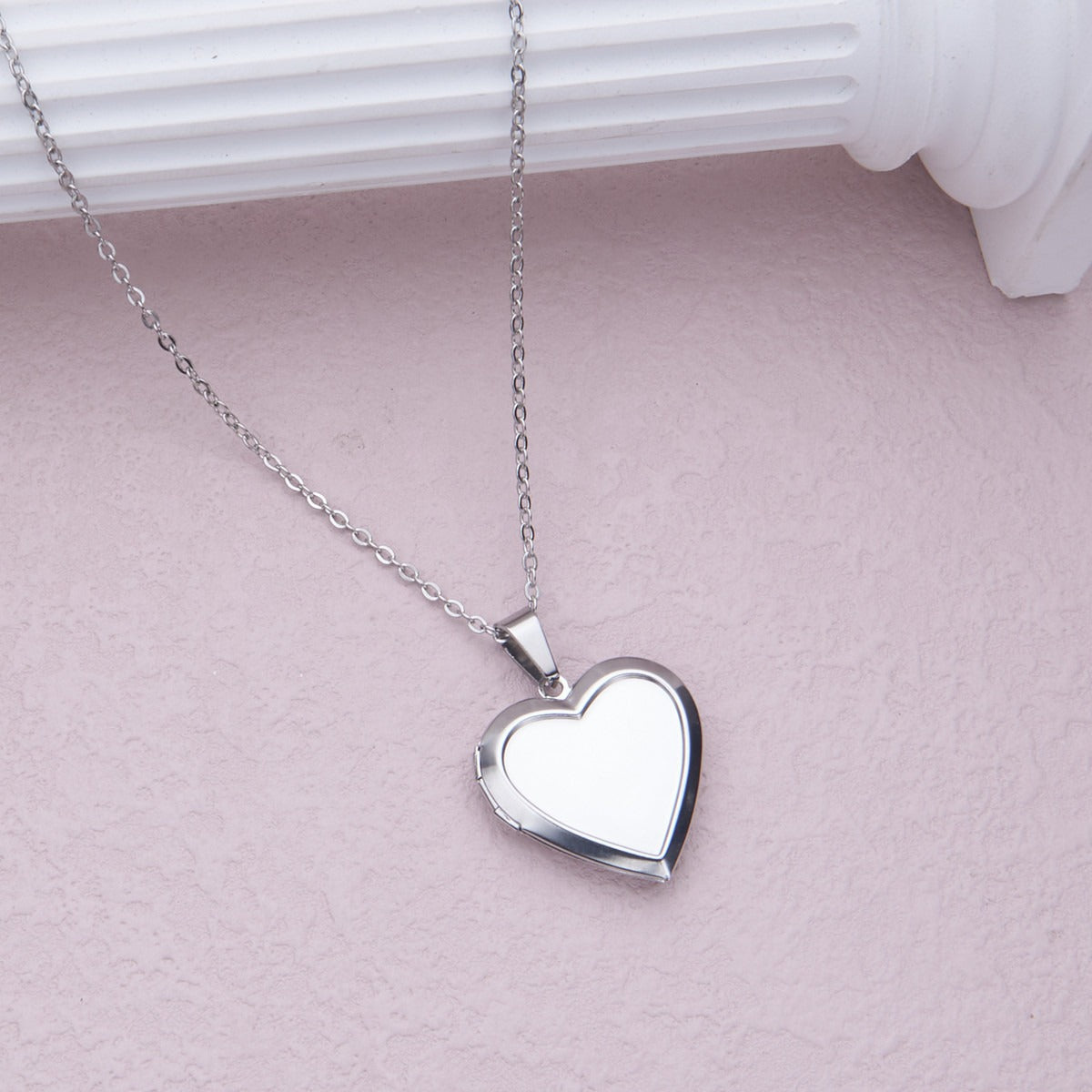 Silver small double heart 22*19mm photo locket necklace with pendant and chain
