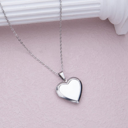Silver small double heart 22*19mm photo locket necklace with pendant and chain