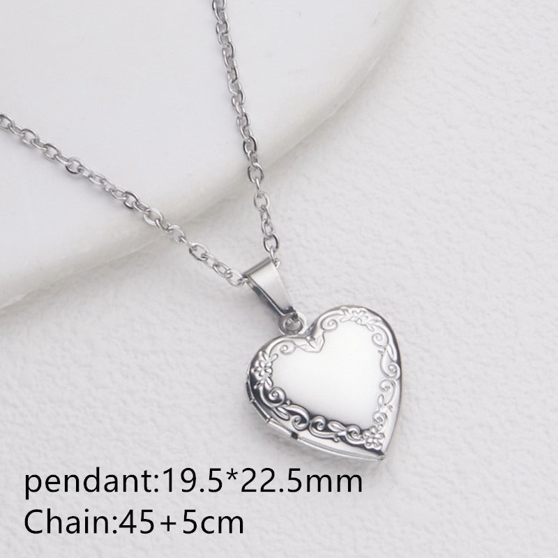 Silver small heart 02 photo locket necklace with pendant and chain