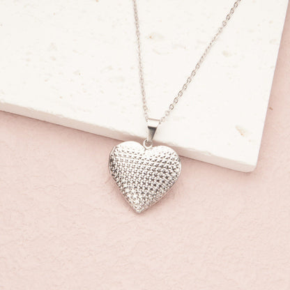 Silver small heart 22.5*24.5mm photo locket necklace with pendant and chain