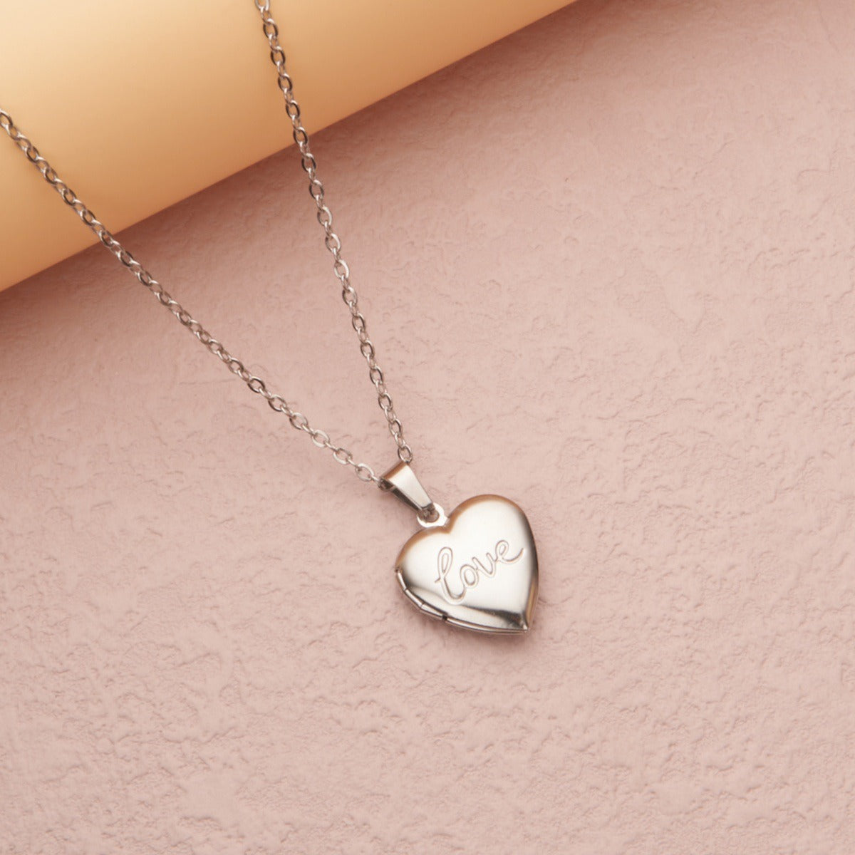 Silver small love heart 22*19mm photo locket necklace with pendant and chain