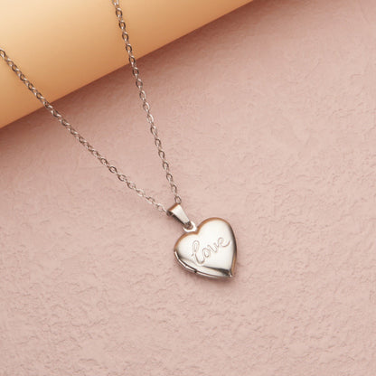 Silver small love heart 22*19mm photo locket necklace with pendant and chain