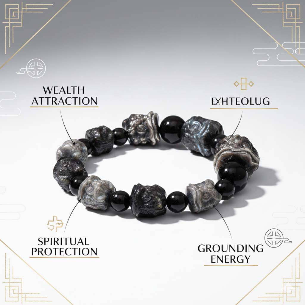 Pixiu lion bracelet feng shui meaning illustration - wealth attraction and protection symbolism
