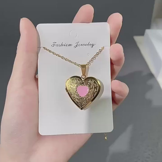 Personalized heart and round photo locket necklace product video showing multiple styles