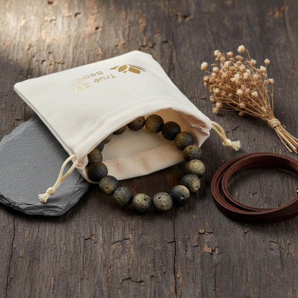 Raw gold obsidian bracelet in natural gift packaging - perfect authentic wealth protection gift for men who appreciate unpolished style