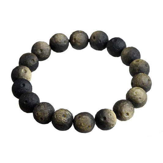 Raw gold sheen obsidian bracelet with natural matte unpolished texture on white background - authentic wealth protection stone for men
