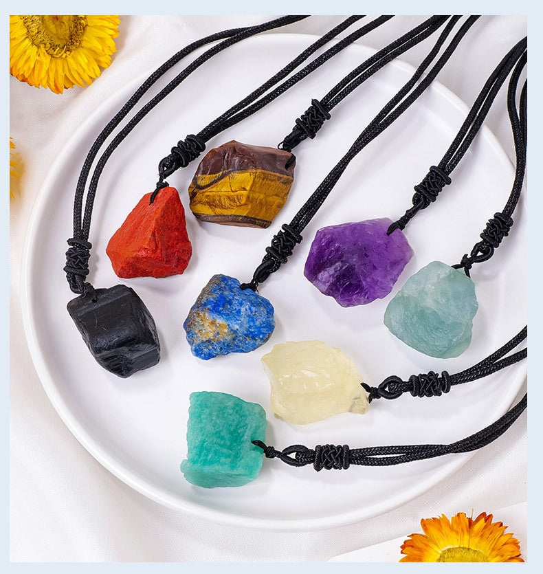 Raw crystal stone pendant necklace style selection