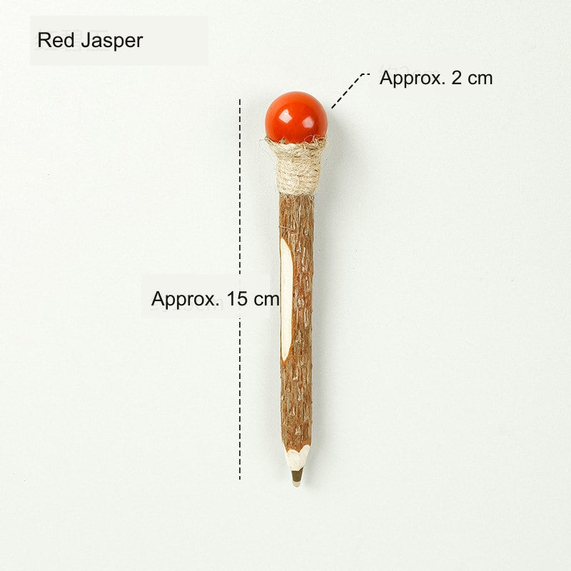 Red Jasper Crystal Ball Wood Ballpoint Pen with natural wood body and decorative crystal accent