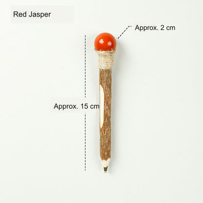 Red Jasper Crystal Ball Wood Ballpoint Pen with natural wood body and decorative crystal accent