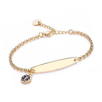 Gold rolo chain medical alert ID bracelet with blank custom-ready plate