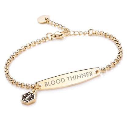 Gold rolo chain medical alert ID bracelet with Blood Thinner engraving