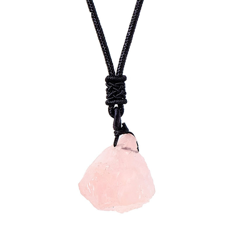 Rose Quartz raw crystal stone pendant necklace