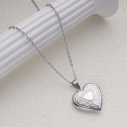 Silver pink enamel heart locket necklace with photo compartment style