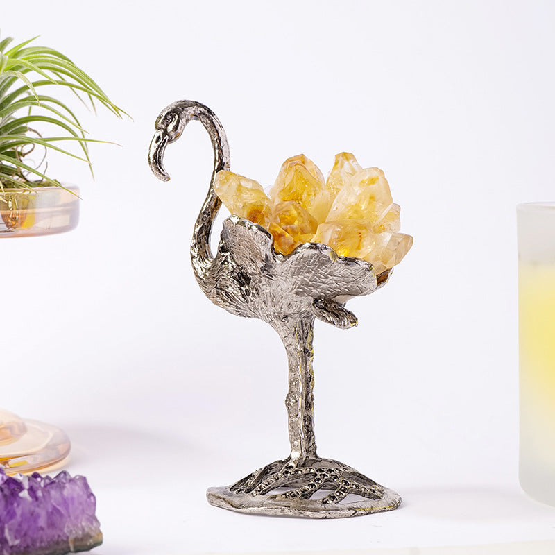 Silver swan with citrine crystal points