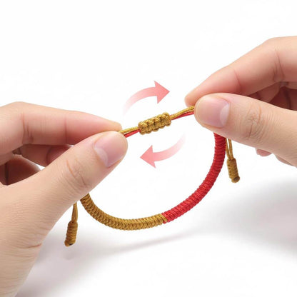 Sliding knot bracelet demonstrating adjustable sizing from 6 to 9 inches wrist fit