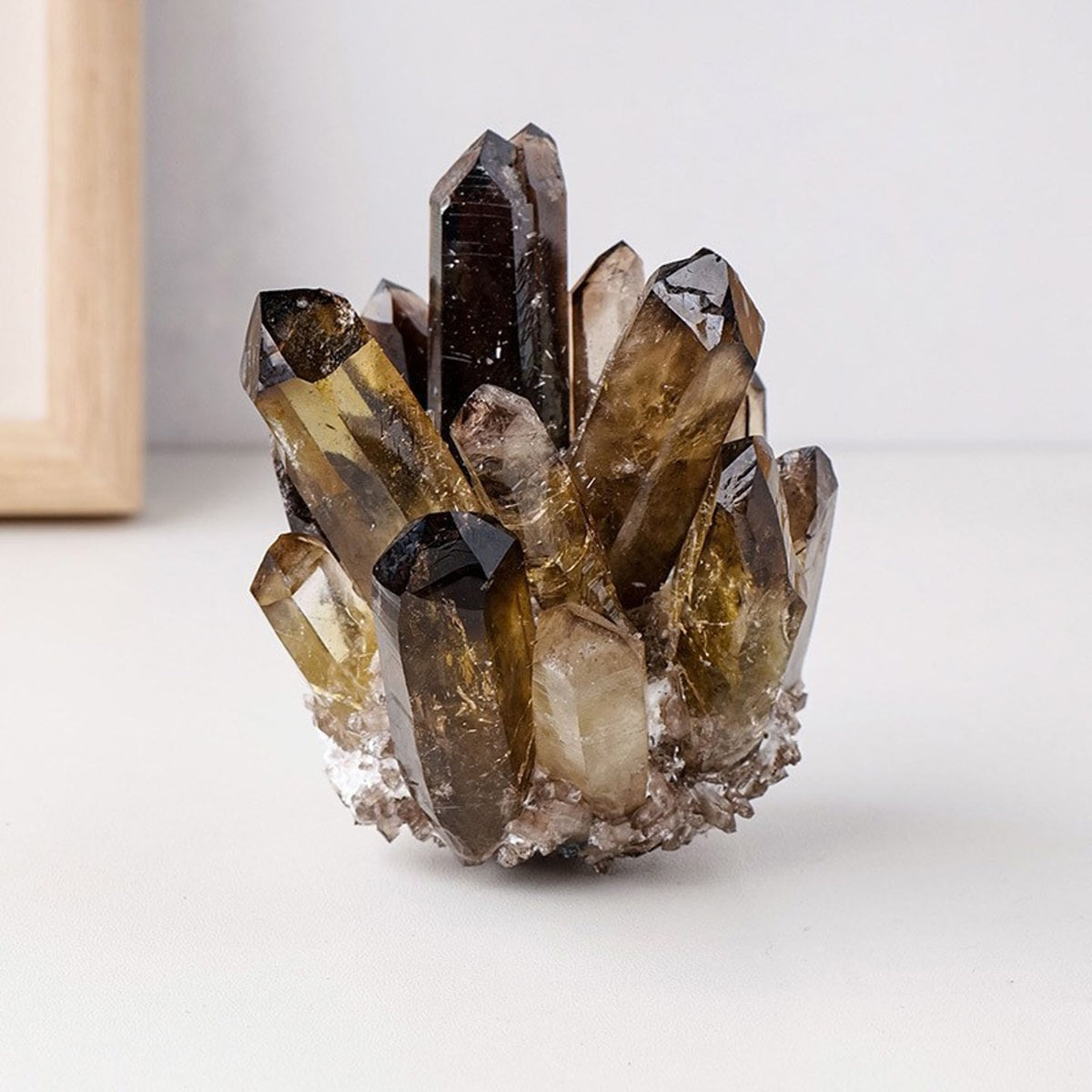 Smoky quartz crystal cluster decor in a natural brown tone