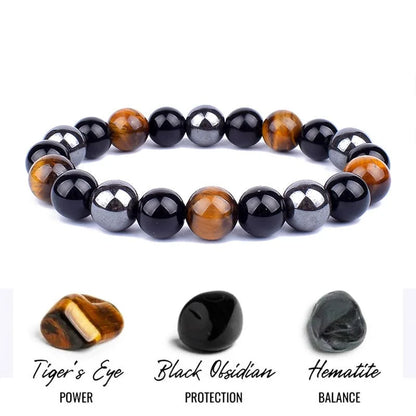 Tiger Eye bracelet for confidence and clarity paired with Obsidian and Hematite