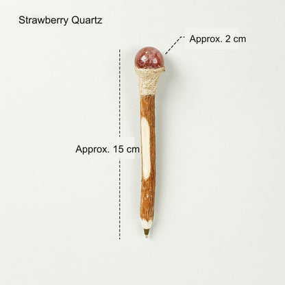 Strawberry Quartz Crystal Ball Wood Ballpoint Pen with natural wood body and decorative crystal accent