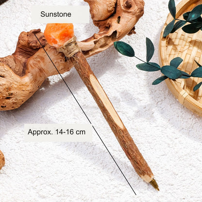Sunstone Raw Crystal Wood Ballpoint Pen with natural wood body and decorative crystal accent