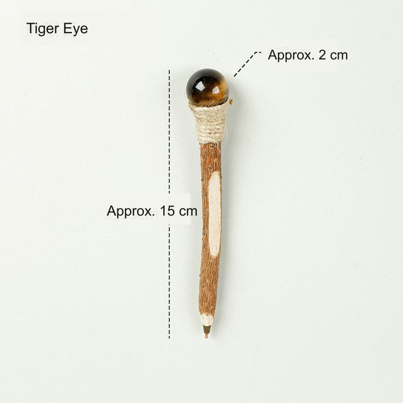 Tiger Eye Crystal Ball Wood Ballpoint Pen with natural wood body and decorative crystal accent