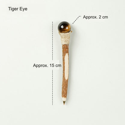 Tiger Eye Crystal Ball Wood Ballpoint Pen with natural wood body and decorative crystal accent