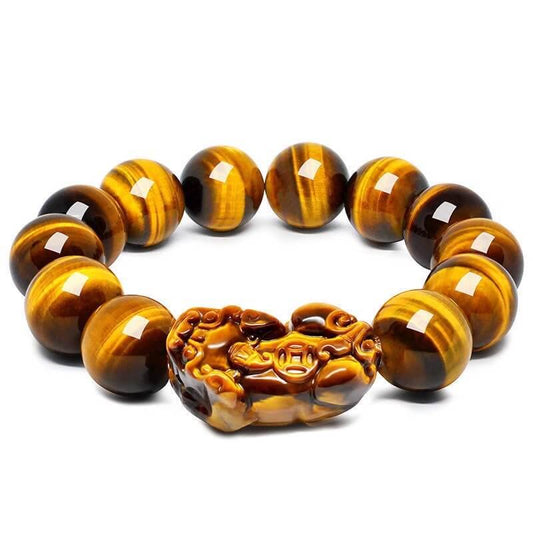 Tiger Eye Pixiu Bracelet for Men - Natural Stone Wealth Bracelet with Hand Carved Pixiu Charm