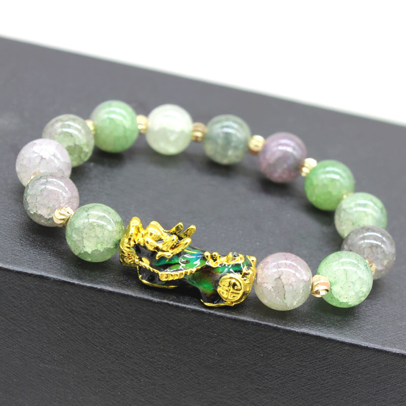 Women's Prosperity Bracelet with Amethyst, Aquamarine, Rose Quartz, and Feng Shui Pixiu charm for wealth attraction