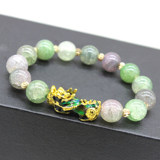 Women's Prosperity Bracelet with Amethyst, Aquamarine, Rose Quartz, and Feng Shui Pixiu charm for wealth attraction