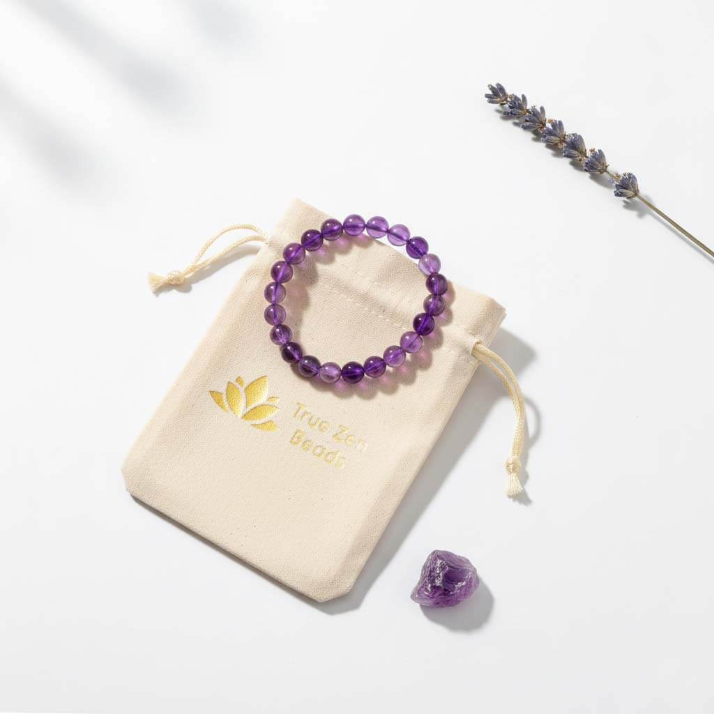 Violet Crystal Stone Bracelet in elegant gift box packaging ready for calming jewelry present