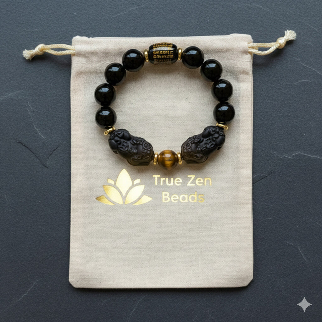 Volcanic Obsidian Cultural Bracelet in elegant gift box packaging ready for traditional heritage jewelry present