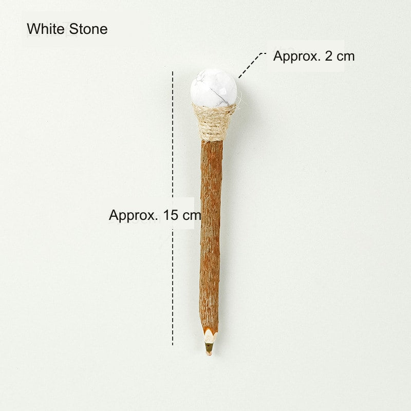 White Stone Crystal Ball Wood Ballpoint Pen with natural wood body and decorative crystal accent