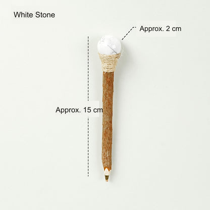 White Stone Crystal Ball Wood Ballpoint Pen with natural wood body and decorative crystal accent