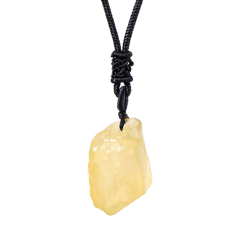 Yellow Quartz raw crystal stone pendant necklace