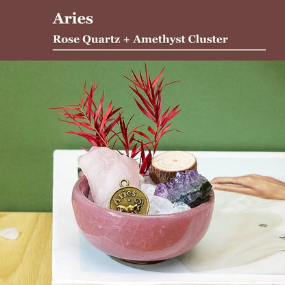 Aries zodiac crystal mini bonsai bowl decor with gemstone accents