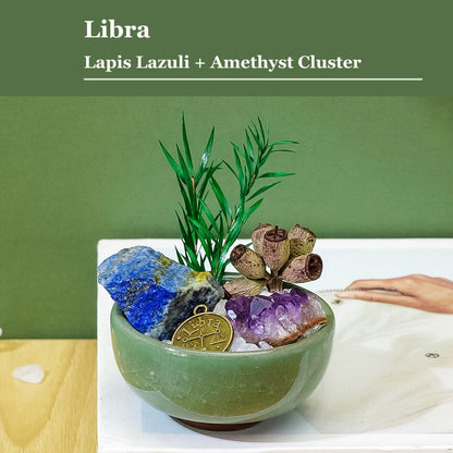 Libra zodiac crystal mini bonsai bowl decor with gemstone accents