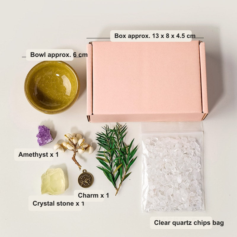 Zodiac crystal mini bonsai packaging and size details