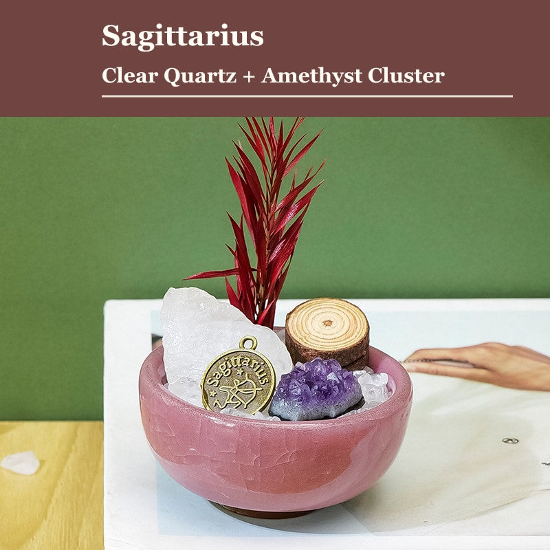 Sagittarius zodiac crystal mini bonsai bowl decor with gemstone accents