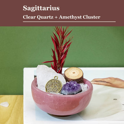 Sagittarius zodiac crystal mini bonsai bowl decor with gemstone accents