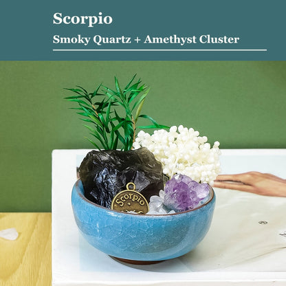 Scorpio zodiac crystal mini bonsai bowl decor with gemstone accents