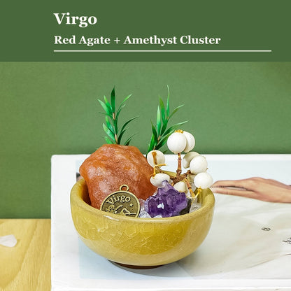 Virgo zodiac crystal mini bonsai bowl decor with gemstone accents
